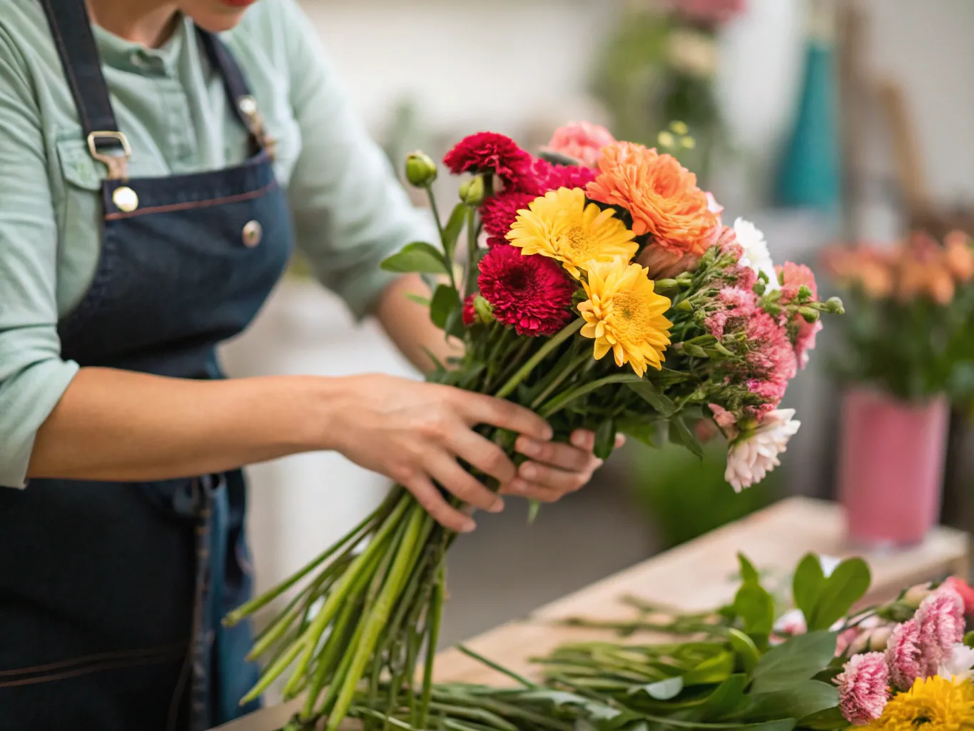 Florist der laver en personlig buket